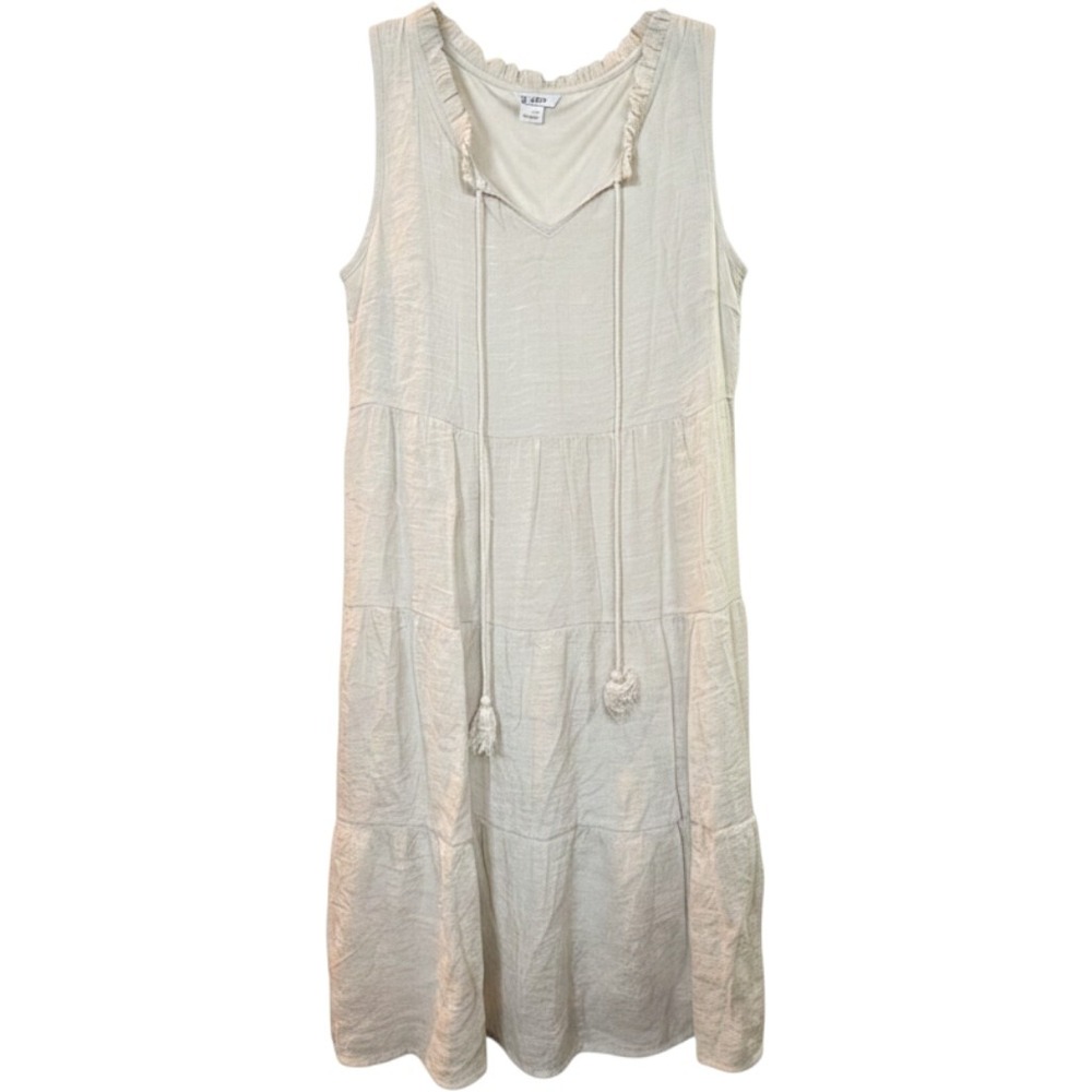 Naif Womens Tiered Midi Dress Cream Sleeveless Tassel Tie Ruffle V-Neck DD1240 M